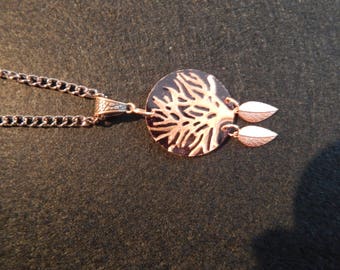 Copper embossed tree pendant