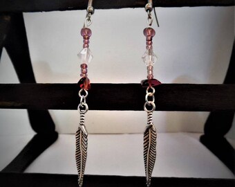 Earrings feathers and beads