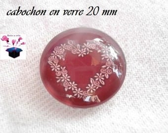 1 cabochon clear 20mm heart Burgundy background theme