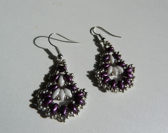 BEADWOVEN EARRINGS "LILAC AND WHITE"