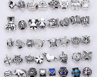 40pcs/lot Mixed Beads Fit Pandora Charms DIY Charms Spacer Beads & Jewelry Making