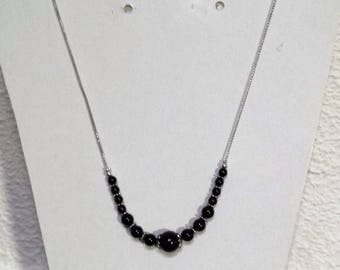 Necklace chain mesh snake and genuine black onyx beads