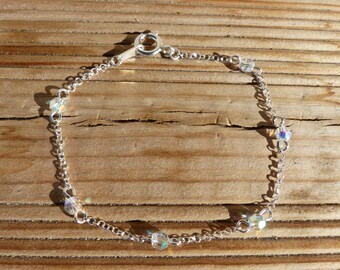 Sterling silver bracelet 925 Silver Chain swarovski iridescent crystal beads
