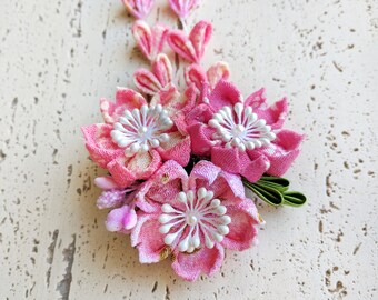 Fabric Cherry Blossoms Dangle Hair Clip Hair Accessory for Japanese Yukata and Kimono - Pink