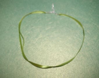 Necklace extension chain with green satin ribbon