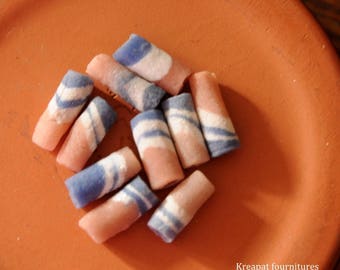 10 perles africaines bleu blanc rose-perles ethniques