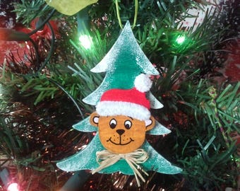 Christmas wooden Christmas tree with brown bear