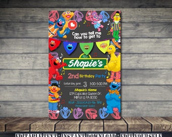 Sesame Street Invitation,Sesame Street Birthday,Sesame Street Birthday Invitation,Sesame Street Party,Sesame Editable,Editable Card-SL40