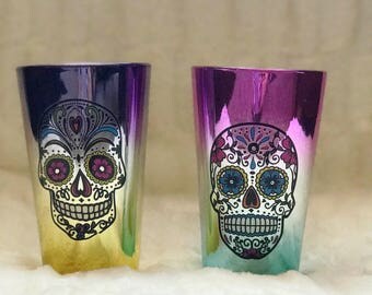 Skeleton lovers set,skeleton glasses,skeleton glass,skull glass,day of the dead,Halloween glasses,catrina glass,skull glasses,sugar skull