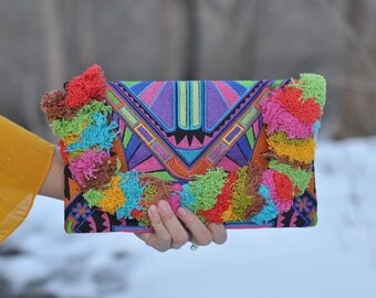 Handmade Deco Jaw Embroidered Clutch