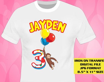 Curious George Birthday Shirt Design , Curious George Iron On Transfer DIY , Digital File Only , JPG Format , George , Iron On Transfer