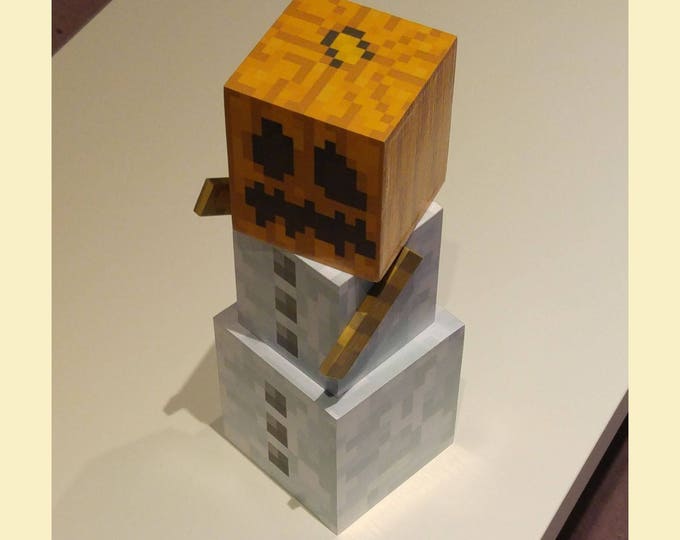 wooden Minecraft Style Snow Golem 32cm Tall with movable arms
