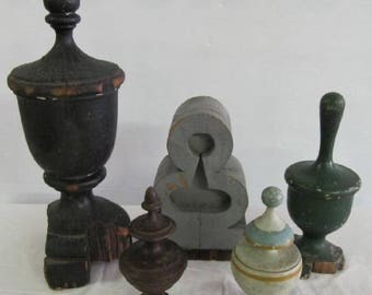 Antique Salvaged Painted Wood Architectural Finials Turn of Century