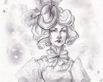 Original - Illustration - Victorian woman - pencil