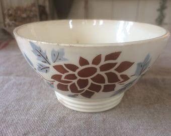 Vintage French café au lait Bowl (Digoin) with beautiful botanical print