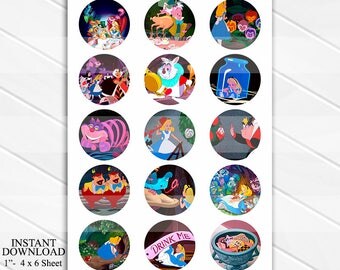 50% OFF SALE INSTANT Download Alice in Wonderland Disney 4x6 Digital 1" Inch Bottle Cap Image/Digital Collage sheet