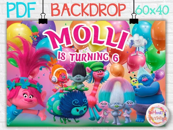 Trolls backdrop Trolls banner Trolls party supplies. Trolls