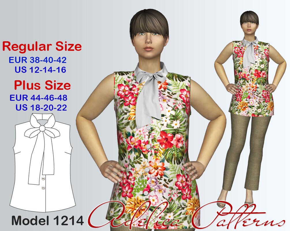 Sleeveless Blouse Sewing Pattern PDF Women's sizes 12-22