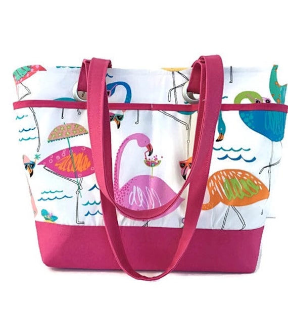 Large Pink Flamingo Beach bag Waterproof lined beach bag