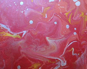 Red Waves Hand Painted Rock