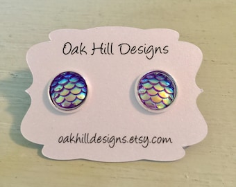 Mermaid earring-10mm purple mermaid scale earring-mermaid scale earring-small mermaid earring-tiny mermaid earring