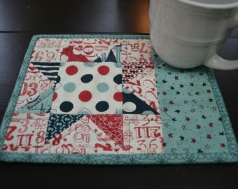 Handmade Quilted Mug Rug Nautical Mug Rug Star Mug Rug Lake Cabin Mug Rug Coffee Mug Rug Coffee Lovers Mug Rug Snack Mat Coasters