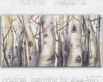 Sale Original art Abstract Painting large Oil Painting, aspen tree art fall Landscape Painting by tim lam 48x24x1.4