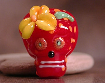 Glass Sugar Skull Day of the Dead Lampwork Focal Bead Divine Spark Designs SRA