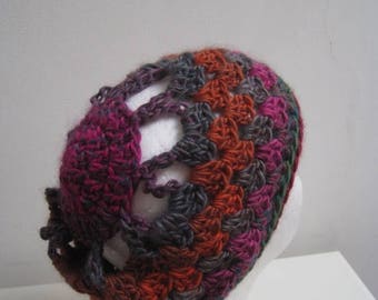 EARLY FALL SALE pink grey hat, multi color cap, open work hat, spring fall hat, green orange hat, green gray hat "prado"