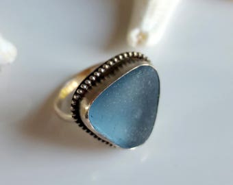 Sea Glass Jewelry Sea Glass Ring Cornflower Blue Sea Glass Ring Gift for Women Christmas Gift Blue Sea Glass Ring Size 8 - R-160