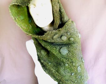 Green and Grey Textured Nuno Felted Shawl