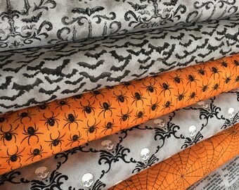 Halloween Fabric, Eerily Elegant, Deb Strain, Halloween Decor, Halloween Party, Spider, Fabricshoppe Bundle of 6, Choose your cut