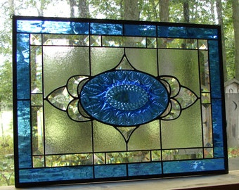 stained glass panel Sapphire Blue beveled