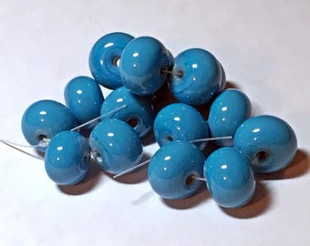 Bead Set (15) - Opaque Turquoise Blue Lampwork Glass Spacer Beads