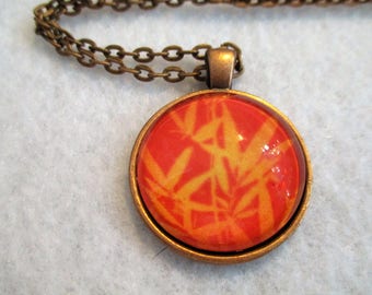 Exotic Golden Orange BAMBOO Cabochon PENDANT Necklace