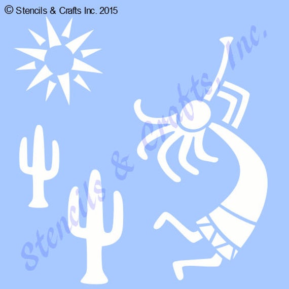 KOKOPELLI STENCIL WESTERN cactus stencils sun flute