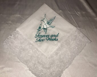 Custom Personalized Wedding Handkerchief Bridess Something Blue Embroidered Handkerchief Lace Wedding Handkerchief Doves Wedding Hankerchief