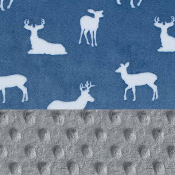 Mini Personalized Baby Blanket Boy - Baby Lovey Minky Blanket, Silver Blue Gray Deer Blanket / Baby Shower Gift / Personalized Blanket