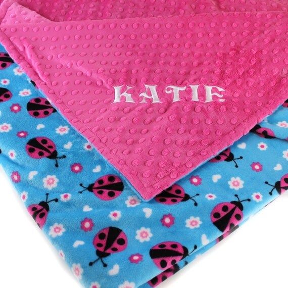 Personalized Blanket / Minky Baby Blanket Girl, Baby Girl Ladybug Baby Blanket- Fuchsia // Ladybug Blanket // Name Baby Blanket / Baby Gift