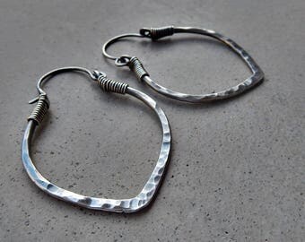 Lotus Petal Hoop Earrings in Sterling Silver, Medium Size, Light Weight, Hip, Ethnic, Yoga Inspired, Metalsmithed Design