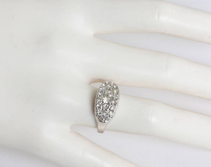 Clear Crystal Cocktail Ring Size 8.25 Faux Diamonds 18K HGE