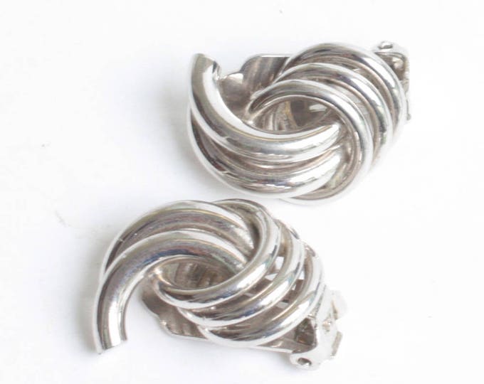 Swirled Dimensional Earrings Silver Tone Bergere Designer Vintage