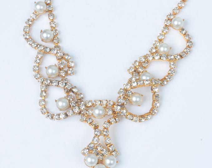 Faux Pearl and Rhinestone Necklace Juliana D & E Style Princess Wedding Vintage