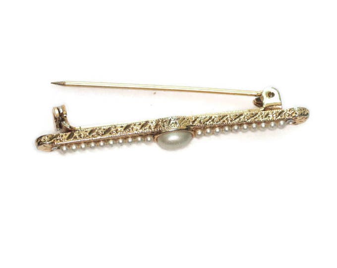 Faux Pearl Bar Pin Gold Tone Victorian Revival Vintage