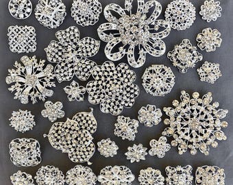 32 pc Silver Brooch Bouquet DIY Kit wholesale assorted lot set crystal rhinestone Bridal Wedding brooch button Decoration BR668
