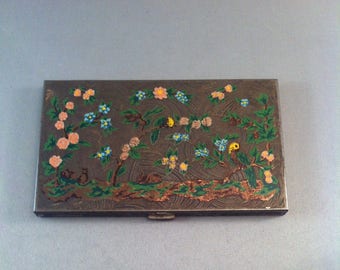 Vintage Volupte' Brass Cigarette Case/ Business card Case, Vintage Volupte' Deco Cigarette Case, Art Deco Cigarette Case, Painted Brass