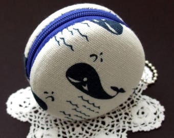 RS 6.5cm Macaron / jewelry pouch / Macaron coin purse / ear phone case -- Whale