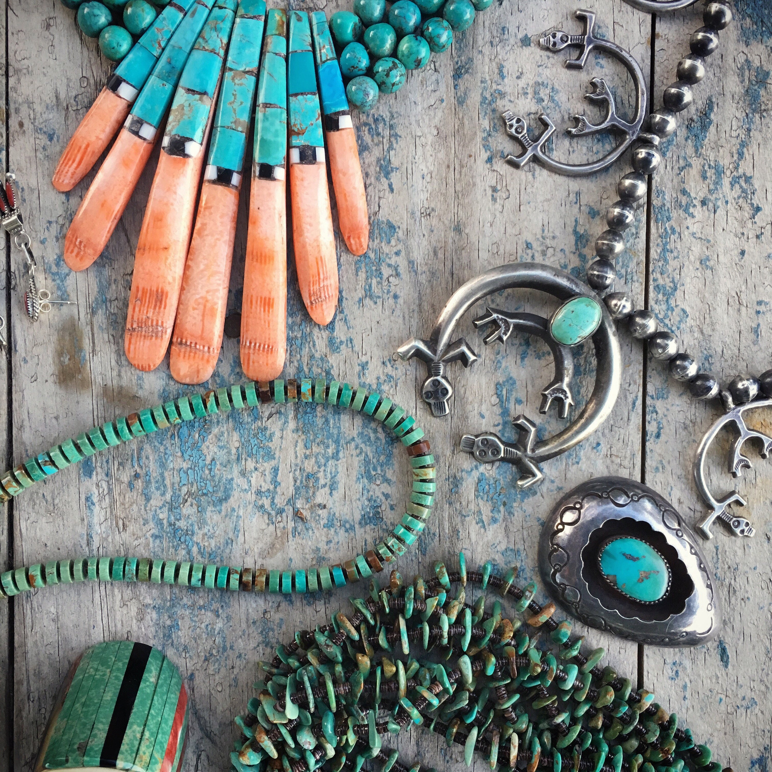 Vintage 102g Silver Turquoise Naja Squash Blossom Necklace Yei Symbol