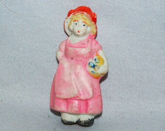 Frozen Charlotte Bisque Doll / Pink Dress / Girl / Vintage / penny doll / Vintage Dolls