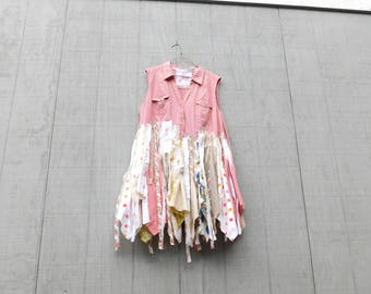 Boho, Upcycled, Pixie Dress, Festival, Bohemian, Tunic, Music Festival, Wedding, Beach, Tattered, Gypsy, Shabby Chic, Reclaimed, Boho, Fun